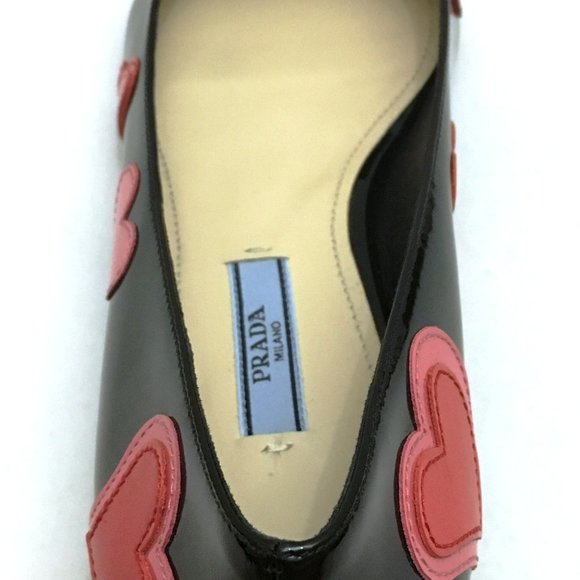 Prada Black Multi Heart-applique Pointed-toe Flats - Picture 5 of 9